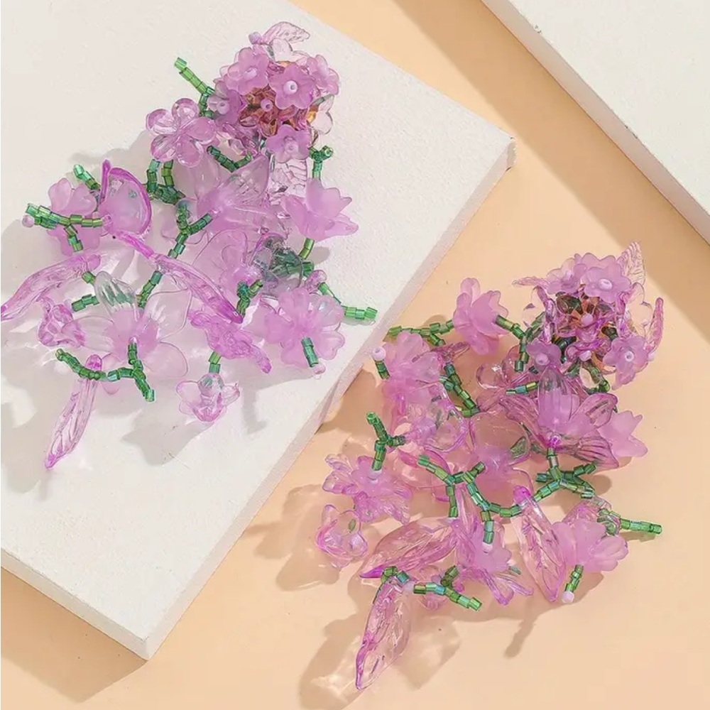 Purple Floral Vine Statement Earrings